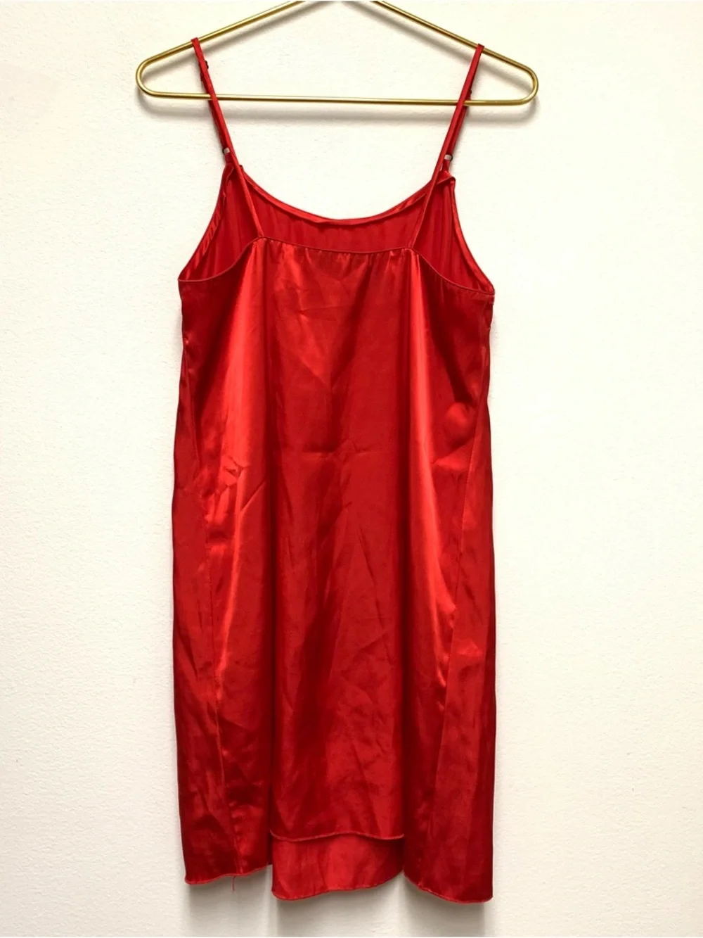 Vintage Shiny Red Satin Slip Dress Lingerie Nightie Nightgown Size M Sleepwear - Picture 4 of 7